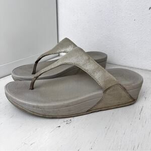 Fitflop Wobbleboard off white leather wedge thong slip on size 5